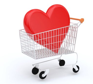 Alışveriş arabasında kalp.