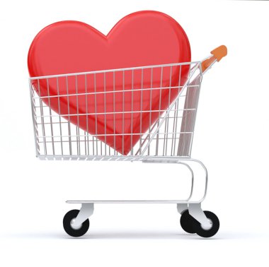 Alışveriş arabasında kalp.