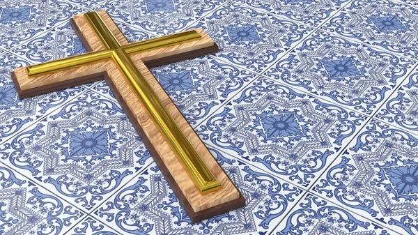 Crucifixo Cristão Chão Azulejos — Fotografia de Stock