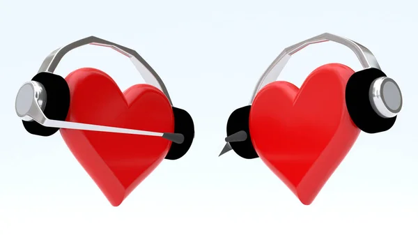 Rotes Herz Mit Kopfhörerset — Stockfoto