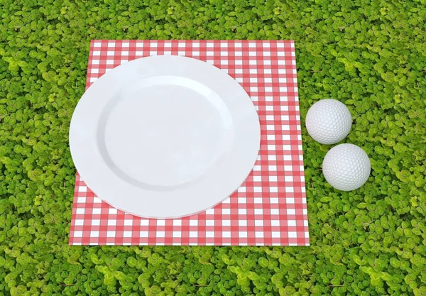 Piatto Picnic Tovagliolo Sull Erba — Foto Stock