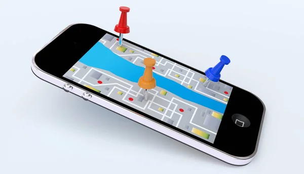 Smart Phone Con Mappa Pin Gps — Foto Stock