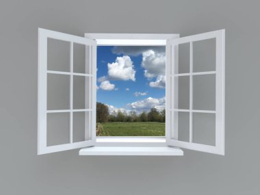 Kırsal manzaralı pencereyi aç