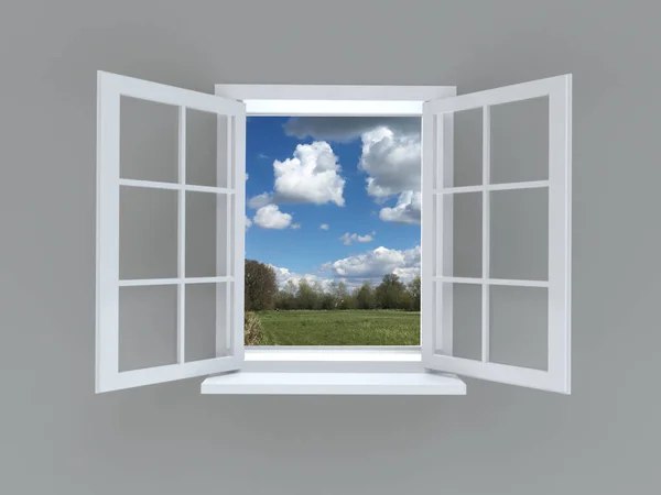 Offenes Fenster Mit Blick Auf Die Landschaft — Stockfoto