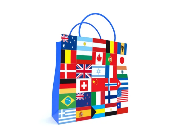 Shopping Bag Flags World — Stock Photo, Image