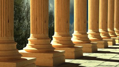 Günbatımında Yunan tapınağı sütunları