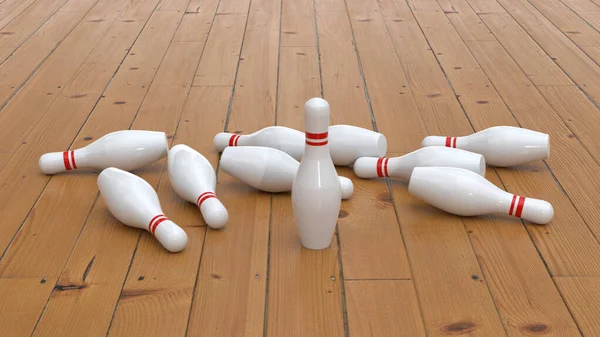木製の床にSkittles 10ピンボーリング — ストック写真