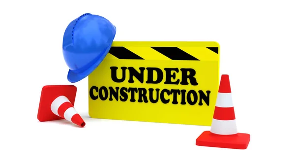 Construction Sign Hard Hat Traffic Cone — Stock Photo, Image