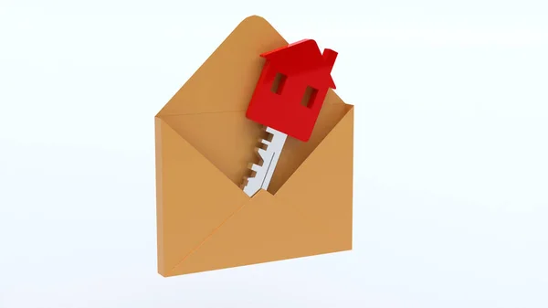 Huis Sleutel Envelope Vastgoed Concept — Stockfoto