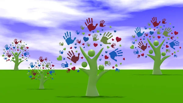 Drzewo Pomagające Rodzinie Rąk — Zdjęcie stockowe