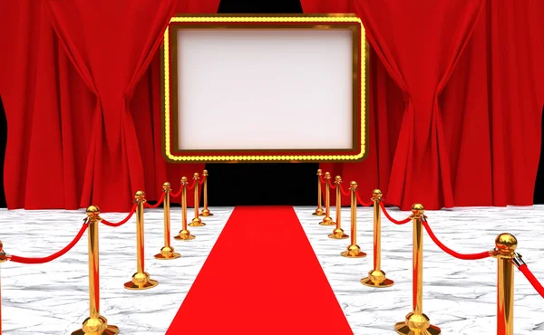 Cinema with blank screen and red carpet