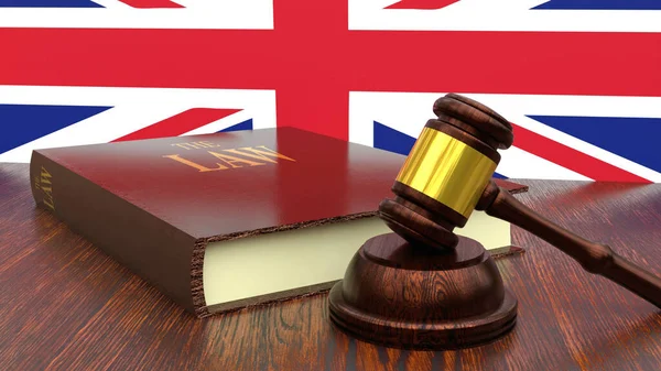 Libro Legge Con Gavel Bandiera Britannica — Foto Stock