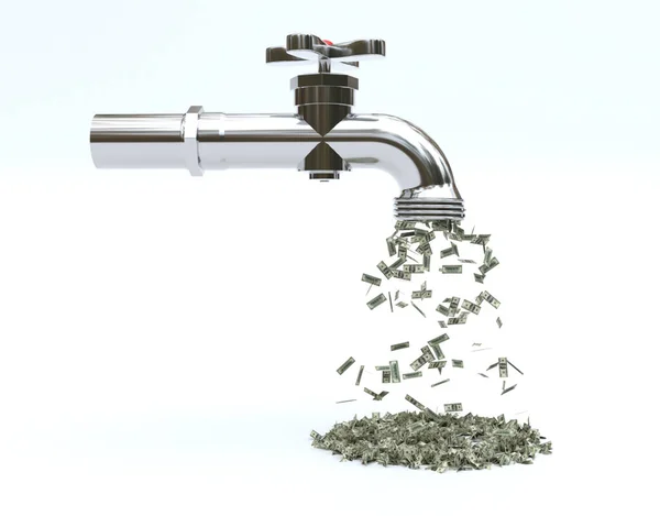 Tap Money Flowing Out Wasting Money — Stock Photo, Image