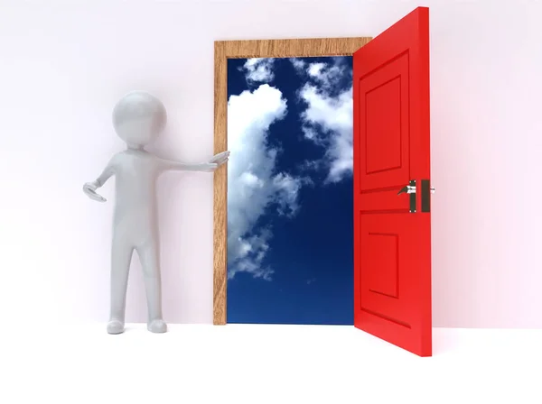Offene Tür Mit Wolken Und Blauem Himmel — Stockfoto
