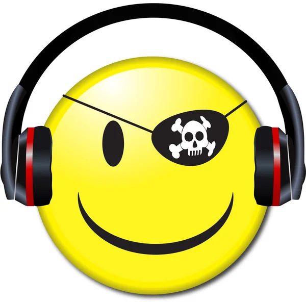 Botão Smiley Face usa fones de ouvido — Fotografia de Stock