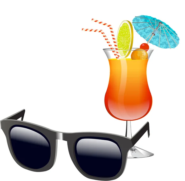 Cocktail en zonnebril op wit — Stockfoto