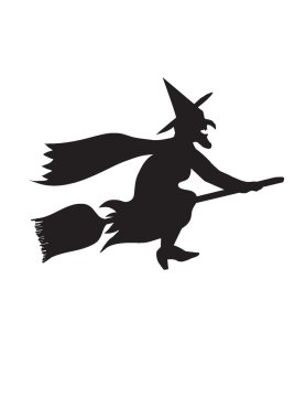 Halloween cadı siluet izole beyaz zemin üzerine