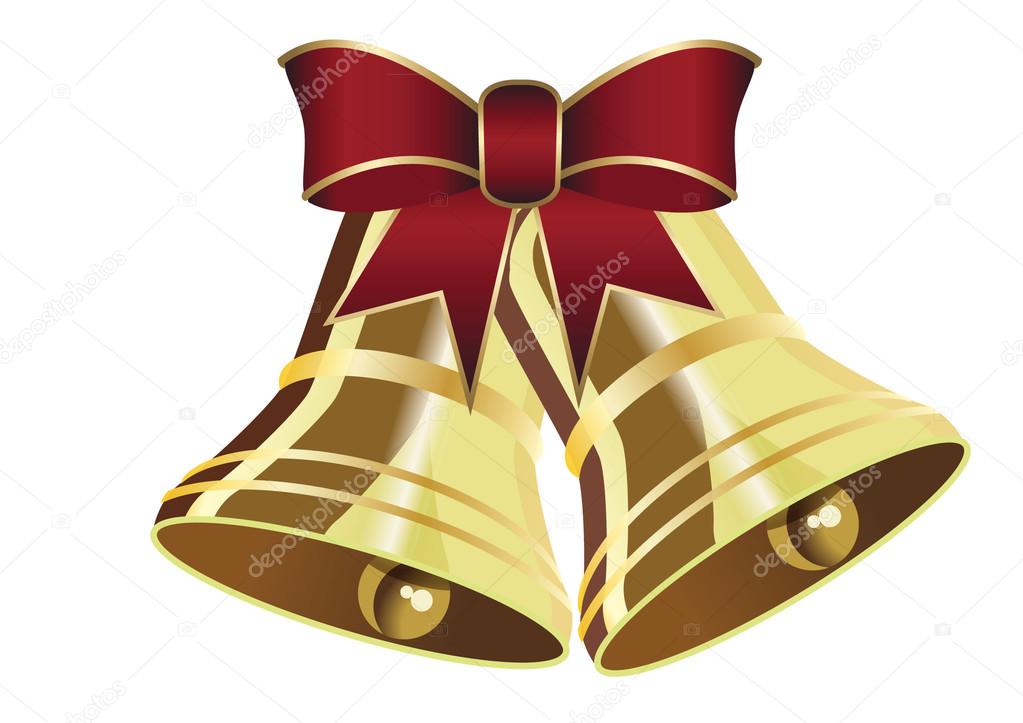 Gold bells with ribbon