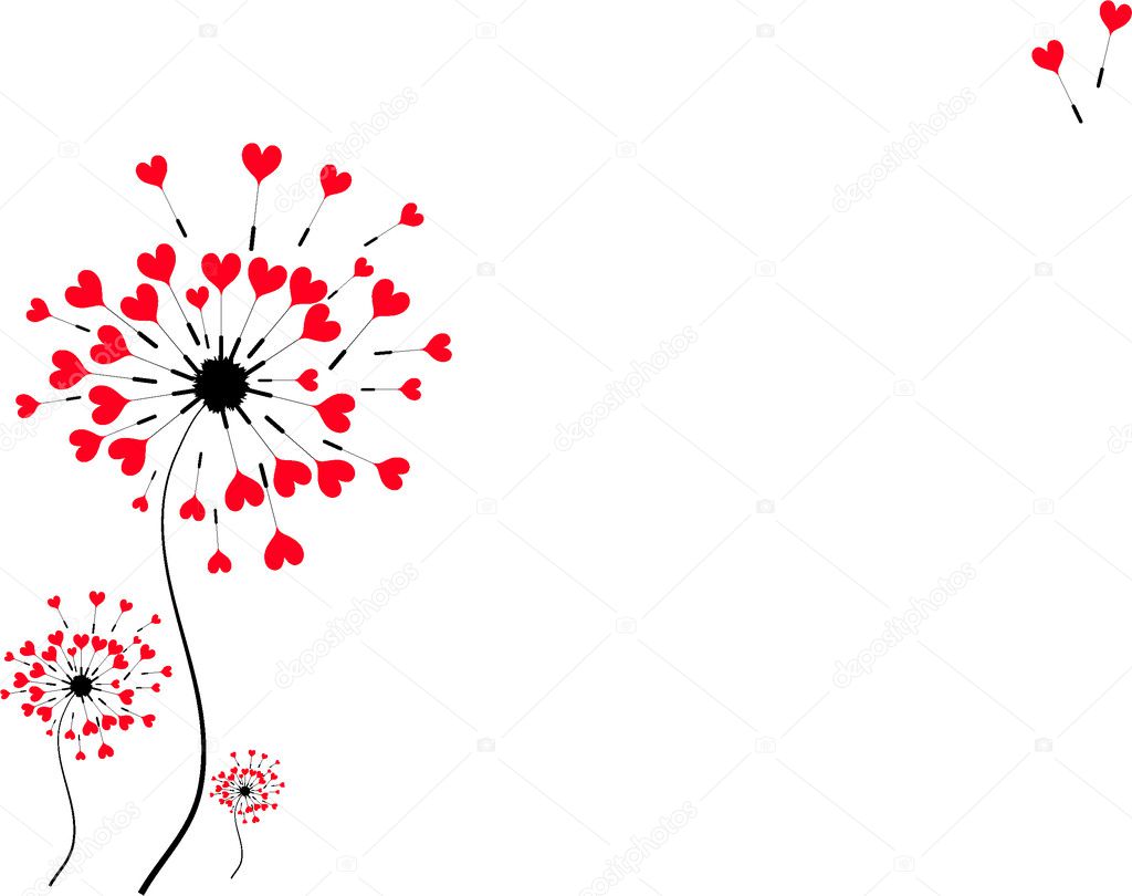 dandelion wish with red hearts illustration