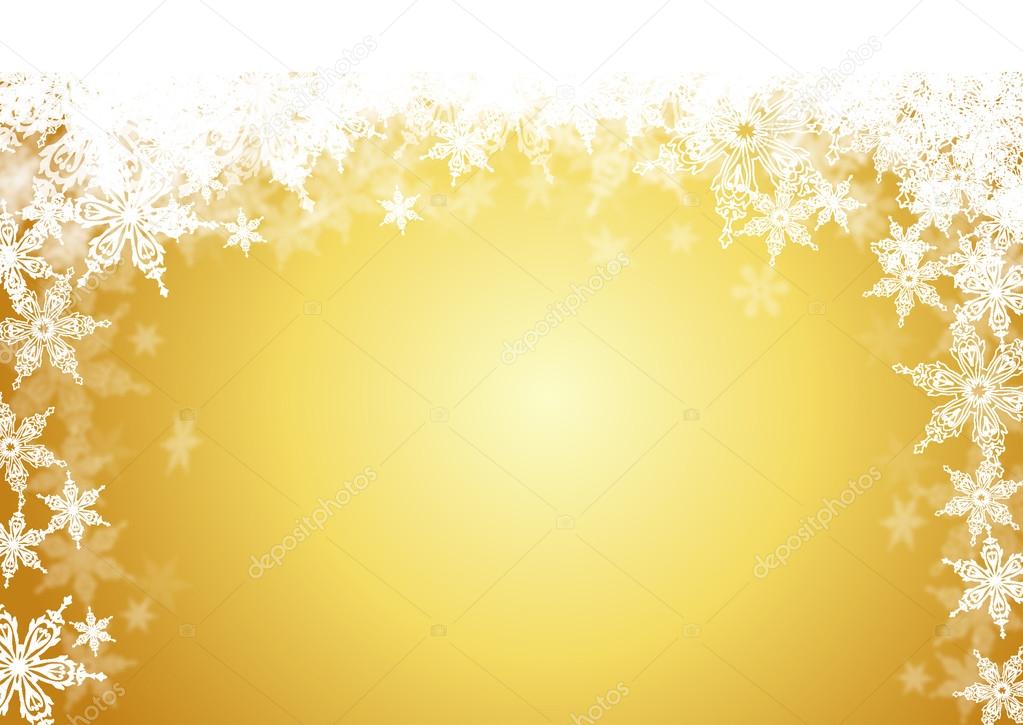 Gold abstract christmas background with snowflakes. Stock Photo by