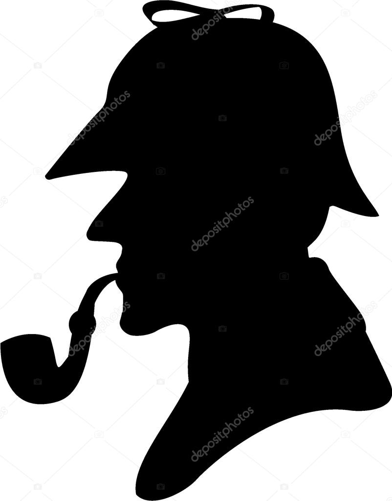 Silhouette pipe smoker, isolated on white background