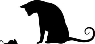 bir kedi bir fare ile oynarken silüeti
