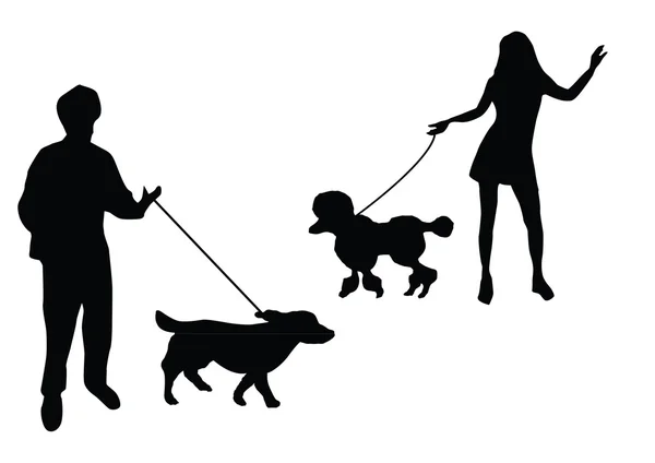 People silhouettes with dog — Stock Photo, Image