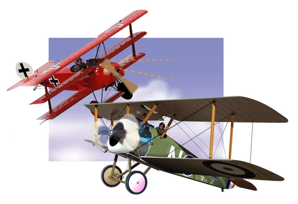 Vector illustration set of old biplane — Stock Photo, Image