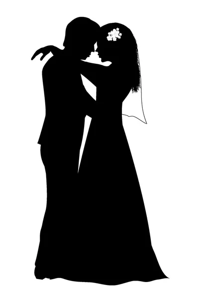Matrimonio silhouette coppia isolato su bianco — Foto Stock