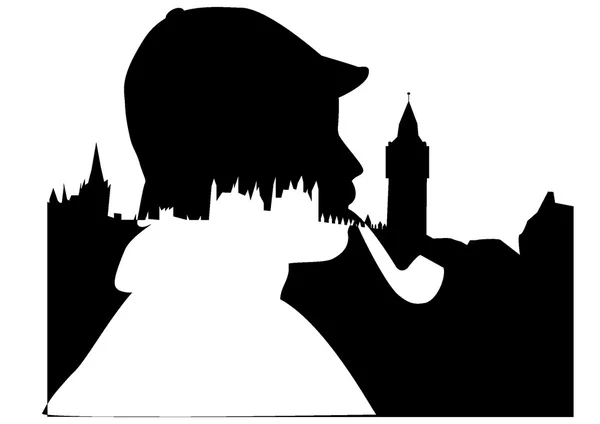 Londra Dedektif siyah beyaz siluet — Stok fotoğraf