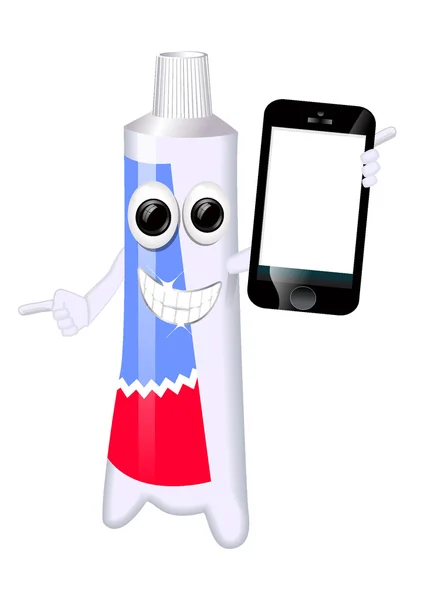 FUNNY TOOTHPASTE med telefon - Stock-foto