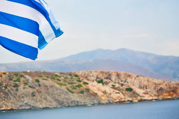 Fehér hullámzó Görögország zászló-zászlórúd — Stock Fotó