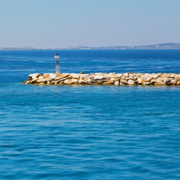 Espuma y espuma griega de las islas del barco en el Mediterráneo se — Foto de Stock