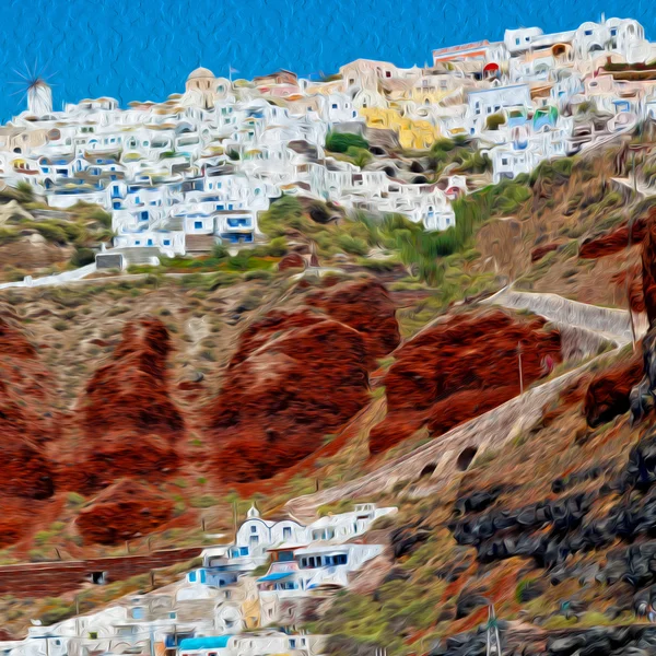 Da una barca in Europa Grecia santorini isola casa e rocce — Foto Stock