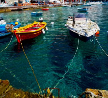 Avrupa'nın bir tekneden Yunanistan santorini Island house ve kayalar