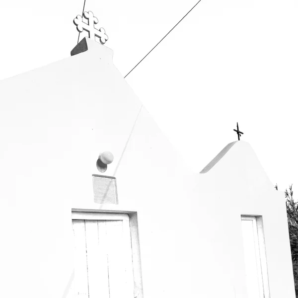 Mykonos vecchia architettura sfondo bianco croce in santo — Foto Stock