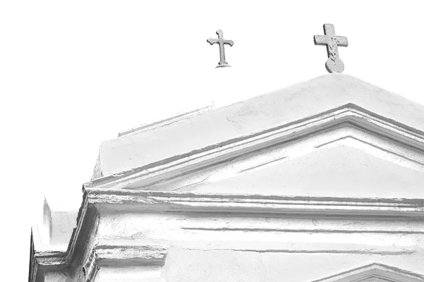 Mykonos arquitectura antigua fondo blanco cruz en santo — Foto de Stock