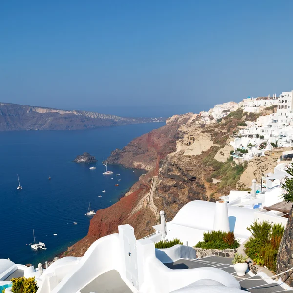 In vacation    europe cyclades santorini old town white and the — Stock Photo, Image