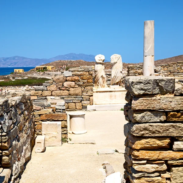 Arqueologia em delos greece a acrópole histórica e rui velho — Fotografia de Stock