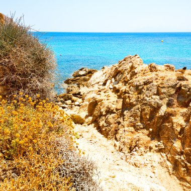 Yunanistan mykonos Adası rock deniz ve plaj mavi gökyüzü