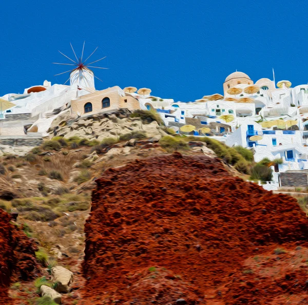 From one  boat in europe greece santorini island house and rocks — Stock Photo, Image