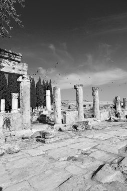 eski inşaat sütun ve Roma Tapınağı geçmiş pamukkal