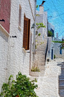 Yunanistan antorini Avrupa eski ev ve WHI Isle çiçek