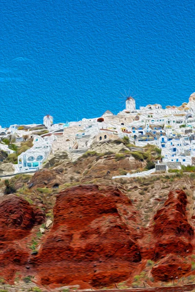 Från en båt i Europa Grekland santorini island house och stenar — Stockfoto