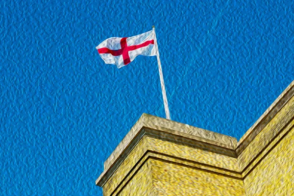 Oude Engelse vlag in de muur en de hemel — Stockfoto