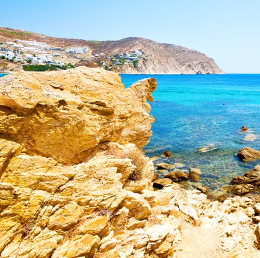 Yunanistan mykonos Adası rock deniz ve plaj mavi gökyüzü