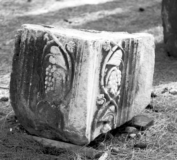 Alte zerstörte Säule und zerstörter Stein in Phaselis Tempel Türkei — Stockfoto