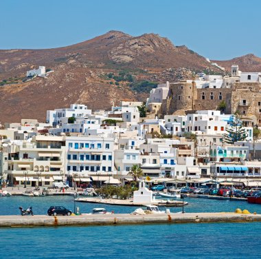 eski cyclades Adası Limanı ve tekne santorini naksos tarihinin