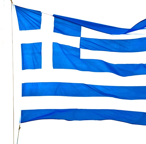 White   waving greece flag in the blue sky and flagpole — Stock Photo, Image