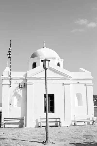 Mykonos régi építészet fehér háttér kereszt santo — Stock Fotó